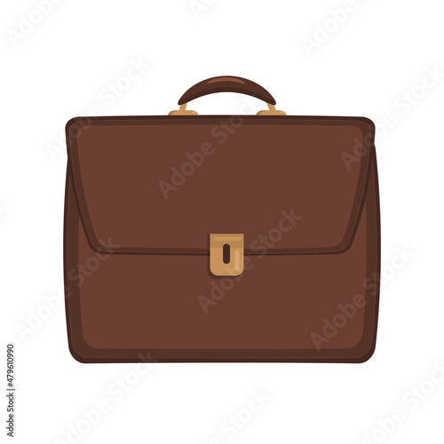 vintage leather classic brown briefcase in flat style