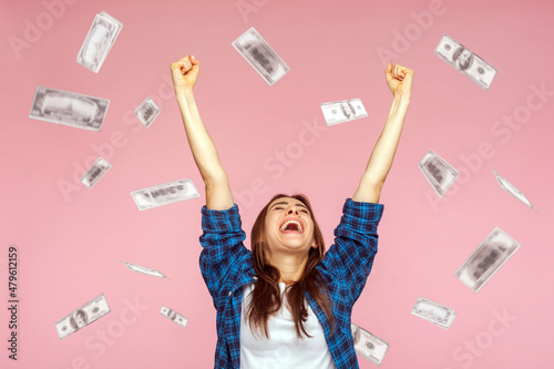 Tableau sur toile Money rain, winner and rich