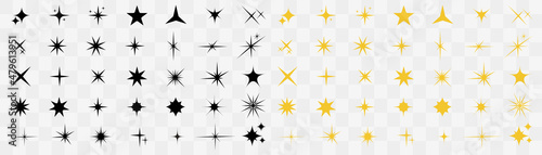 Stars collection. Star vector icons. Golden and Black set of Stars, isolated on transparent background. Star icon. Stars in modern simple flat style.