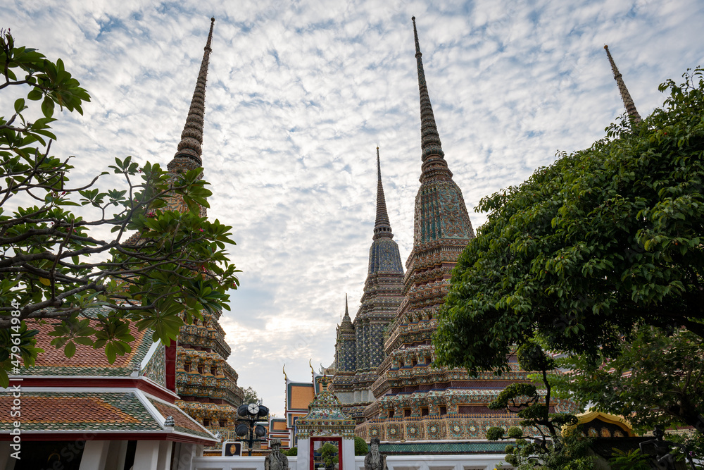 Wat Pho, also spelled Wat Po, a famous Buddhist temple complex in Bangkok, Thailand. Popular for tourists and it is also known as Temple of the Reclining Buddha.	