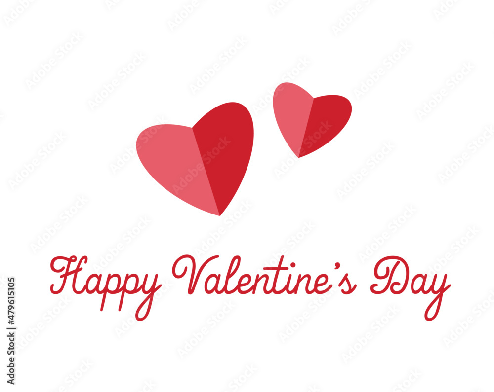 happy valentines day simple postcard with two hearts, vector illustration