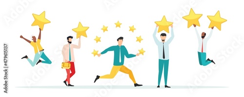 Customer feedback  testimonial  online survey concept. Group of people rating customer experience  writing review  leaving feedback. Client  user satisfaction. Isolated flat vector illustration