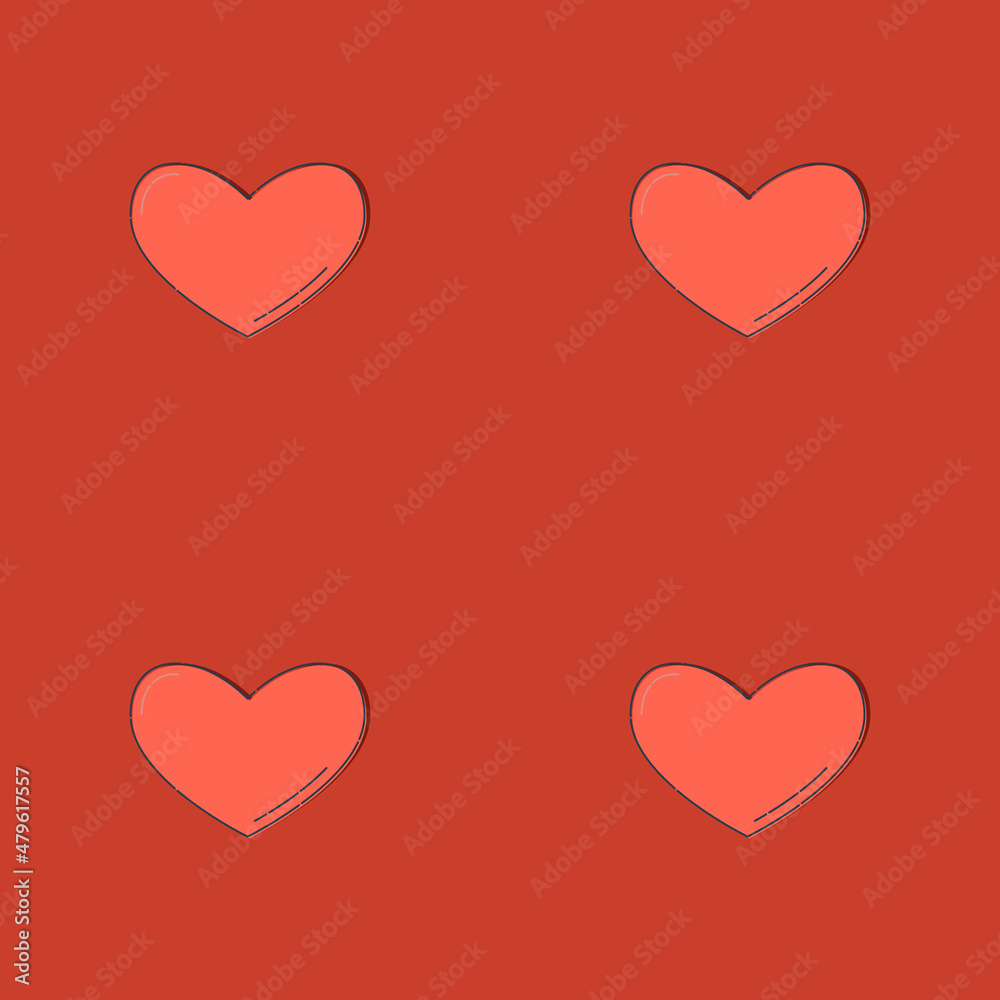 Line art seamless pattern in the form of a heart on red background. Romance graphic texture. Holiday celebration concept. Decorative print. Geometric bright wallpaper. Black contour line