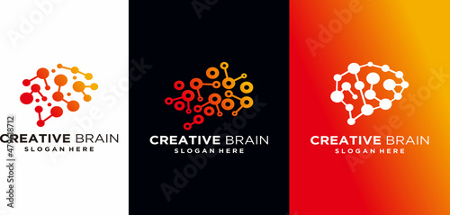 Brain technology logo design, brain design with technology combination template vector