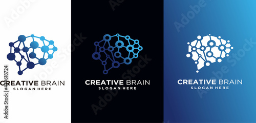 Brain technology logo design, brain design with technology combination template vector