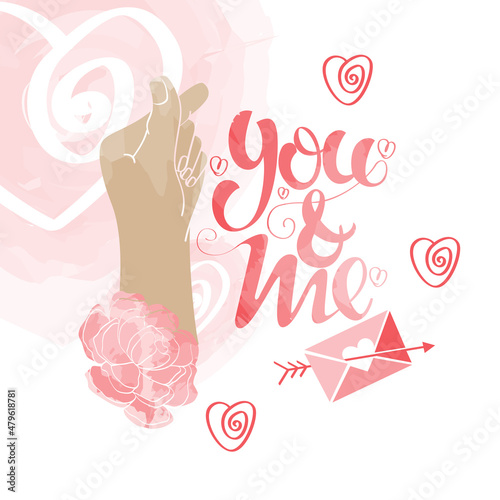 you love me greeting design with watercolor theme Saranhae hand symbol photo