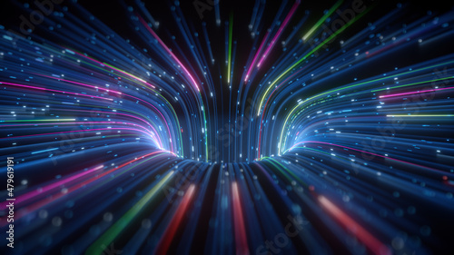 Canvastavla 3d render, abstract futuristic neon background with gravity well, cosmic wormhol
