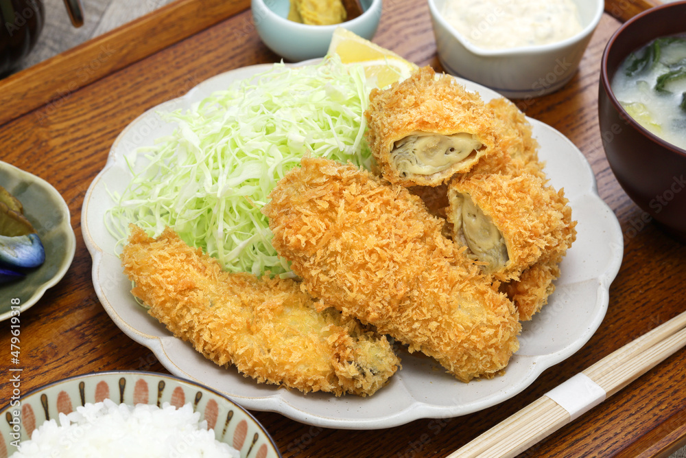 kaki fry ( deep fried breaded oysters ), japanese cuisine