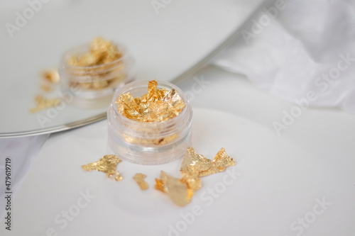 Gold foil for nails. Potal for manicure and pedicure. Beautiful gold decor for nails. Decor for the perfect manicure and pedicure