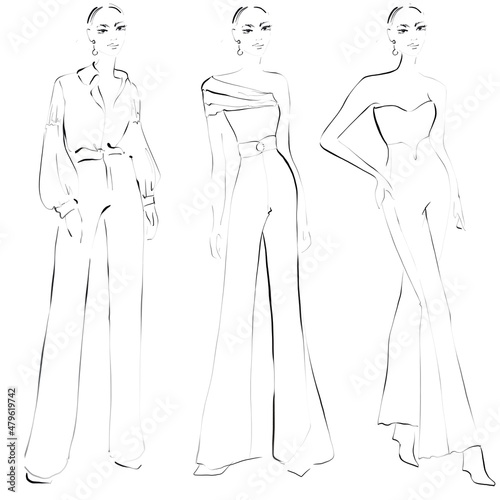 Fashion digital Illustration on a white background Woman in evening suit
