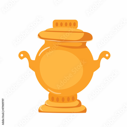 Antique samovar for traditional tea drinking. Vector cartoon illustration. Russian item for preparing hot drinks in the winter.