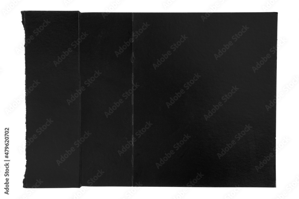 Black folded paper texture. Grunge worn folds on distressed creased cardboard