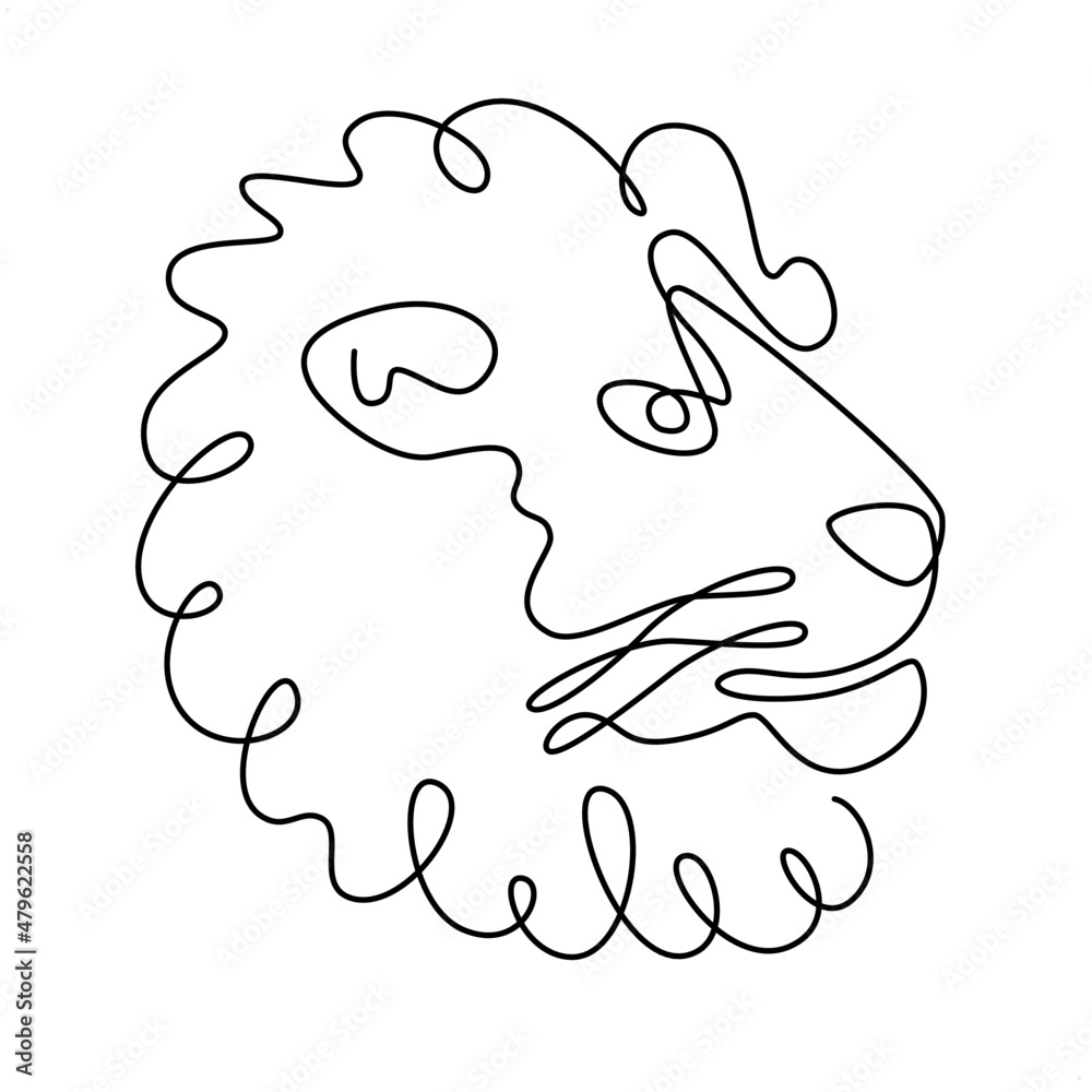 Fototapeta premium One lion’s head in continuous line style
