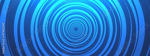 Vector abstract blue background. Color tunnel design. Texture of circles twisted into spiral  hypnosis  maze. Design of banner  poster for website  frame for social networks. Neon glow.