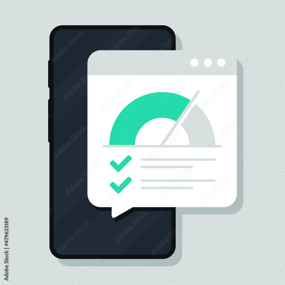 Speed test in smartphone. High speed performance mobile phone. Vector illustration Speed test in smartphone. High speed performance mobile phone. Vector illustration