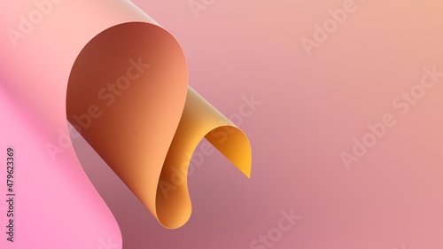 Cuadro en lienzo 3d render, abstract minimal yellow pink gradient background with paper folds, mo