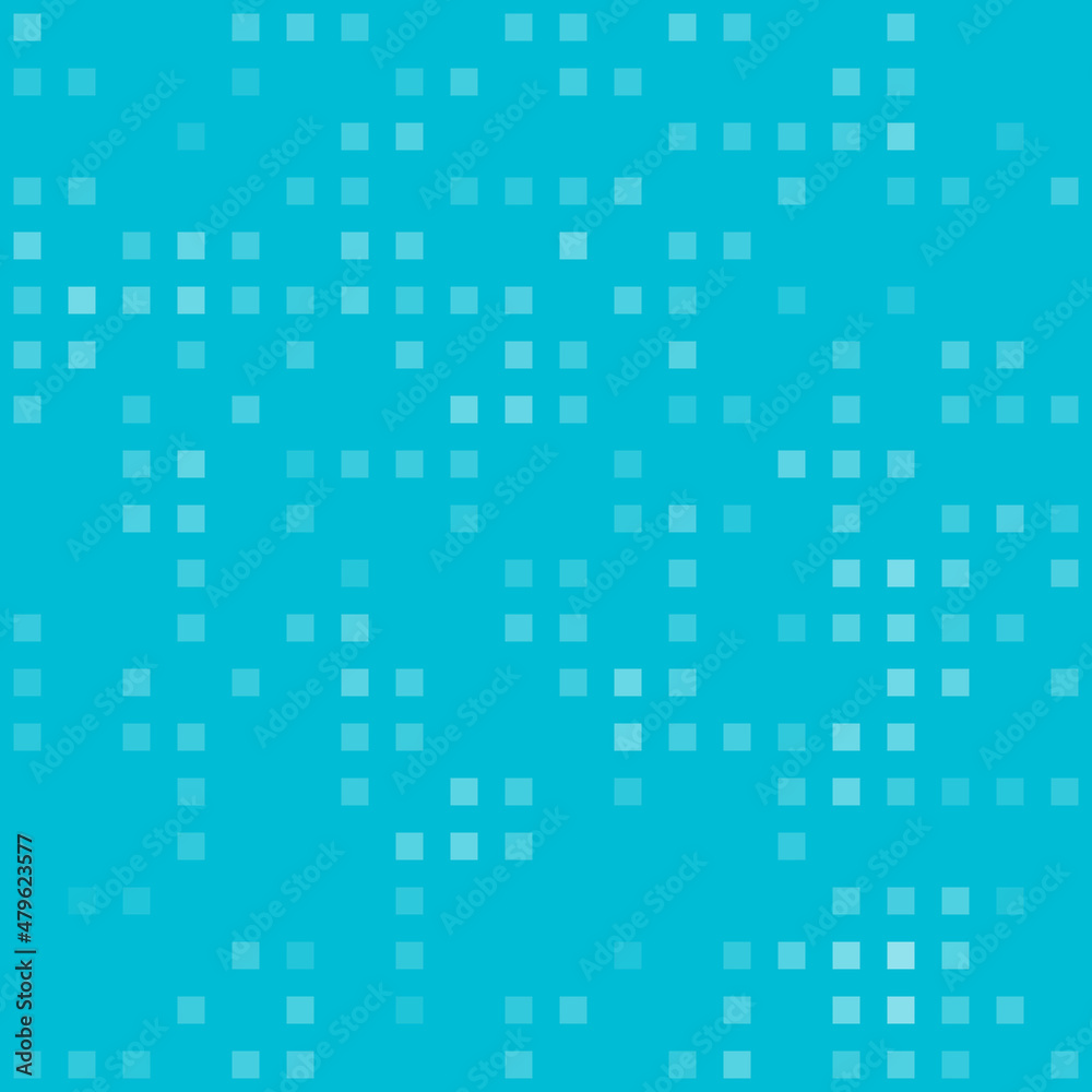 Abstract seamless geometric pattern. Mosaic background of white squares. Evenly spaced shapes of different color. Vector illustration on cyan background Abstract seamless geometric pattern. Mosaic background of white squares. Evenly spaced shapes of different color. Vector illustration on cyan background