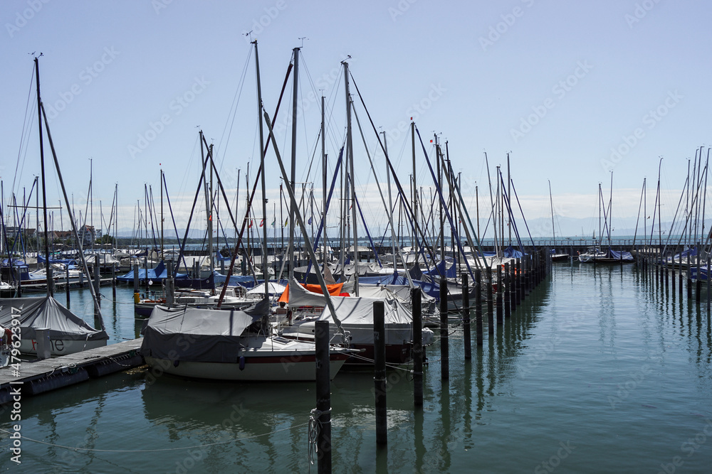 Couple of boats in a harbour on lake constance, sailing