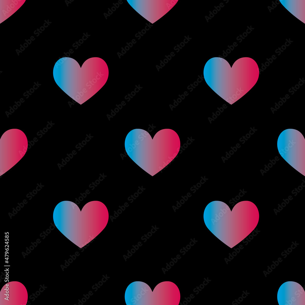 Minimalistic heart pattern with a gradient from blue to pink. Dark background with hearts, love, feelings, valentine