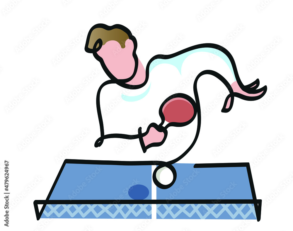 One line drawing of table tennis. One continuous line drawing of Ping
