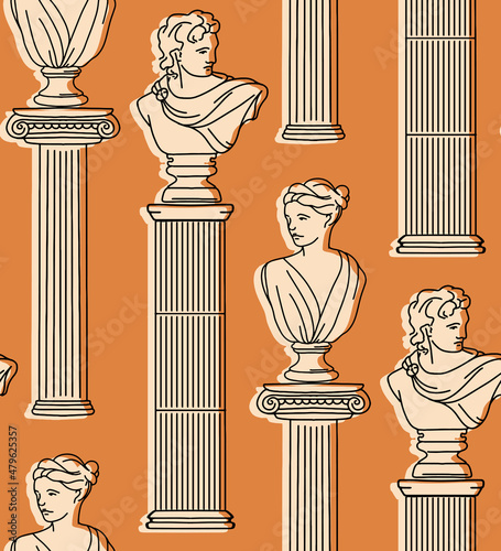 Modern minimalist ancient greek abstract aesthetic seamless pattern illustrations. Bohemian style wall decor. boho greek sculpture