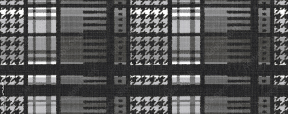Houndstooth classic motif black and white template. Simple geometric pie de poul allover print block for apparel textile, garment, dress fabric, man scarf. Eighties fashion hatch design vector graphic Houndstooth classic motif black and white template. Simple geometric pie de poul allover print block for apparel textile, garment, dress fabric, man scarf. Eighties fashion hatch design vector graphic