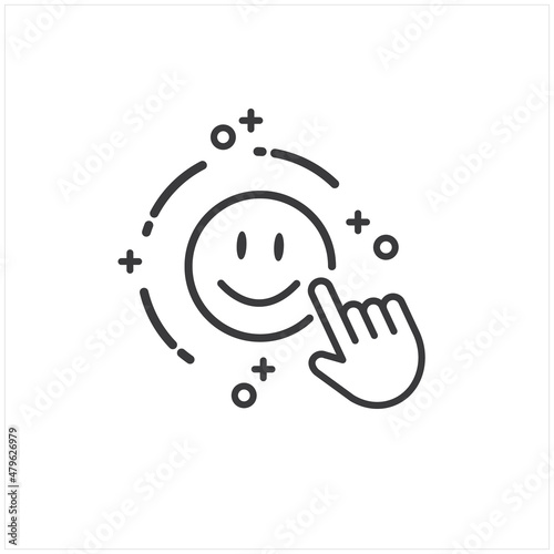 А smiling face with a finger pointing at him.