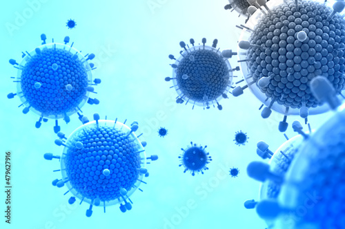 Paramyxovirus mumps , COVID pandemic, Close-up of virus under microscope. Realistic high quality medical 3d render. photo