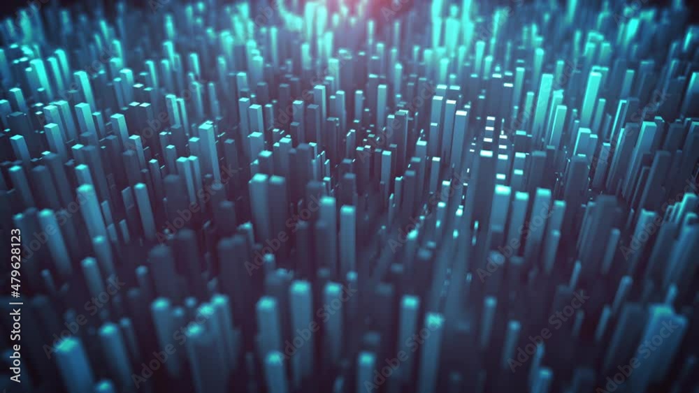 Abstract Technology City Landscape Animation Loop/ 4k animation of an abstract wallpaper background with technology city towers growing and light flare Abstract Technology City Landscape Animation Loop/ 4k animation of an abstract wallpaper background with technology city towers growing and light flare