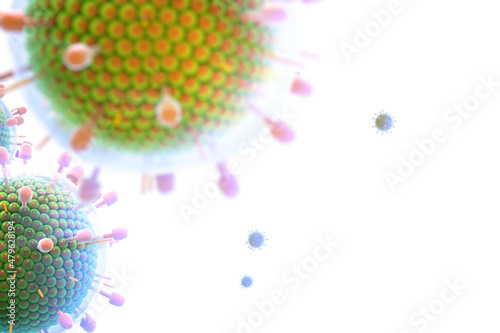 Paramyxovirus mumps , COVID pandemic, Close-up of virus under microscope. Realistic high quality medical 3d render.