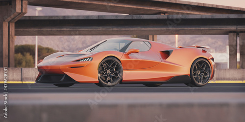 3D rendering of a brand-less generic concept car