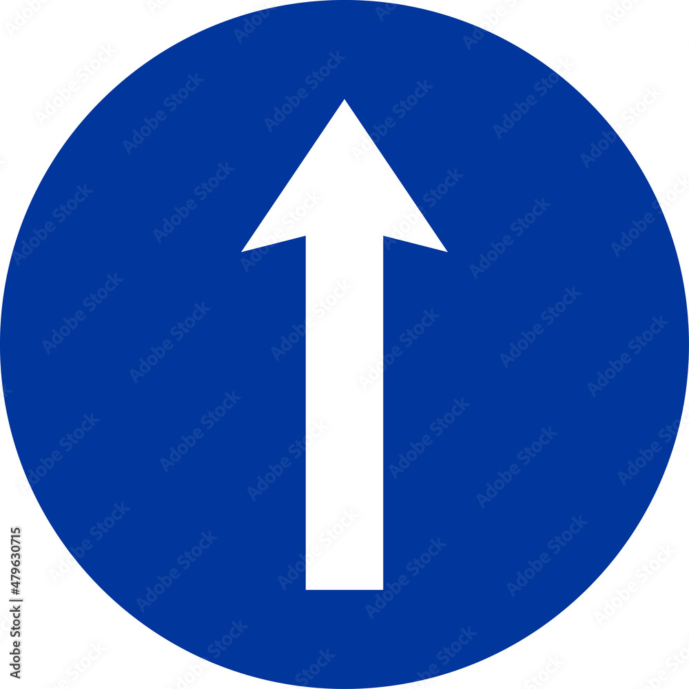 Compulsory ahead only sign. Blue circle Background. Traffic signs and symbols. Compulsory ahead only sign. Blue circle Background. Traffic signs and symbols.