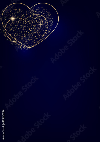 Happy Valentine's Day illustration with heart of gold,. Template for card, menu, flyer, coupon, poster, cover, banner. Shine of love.