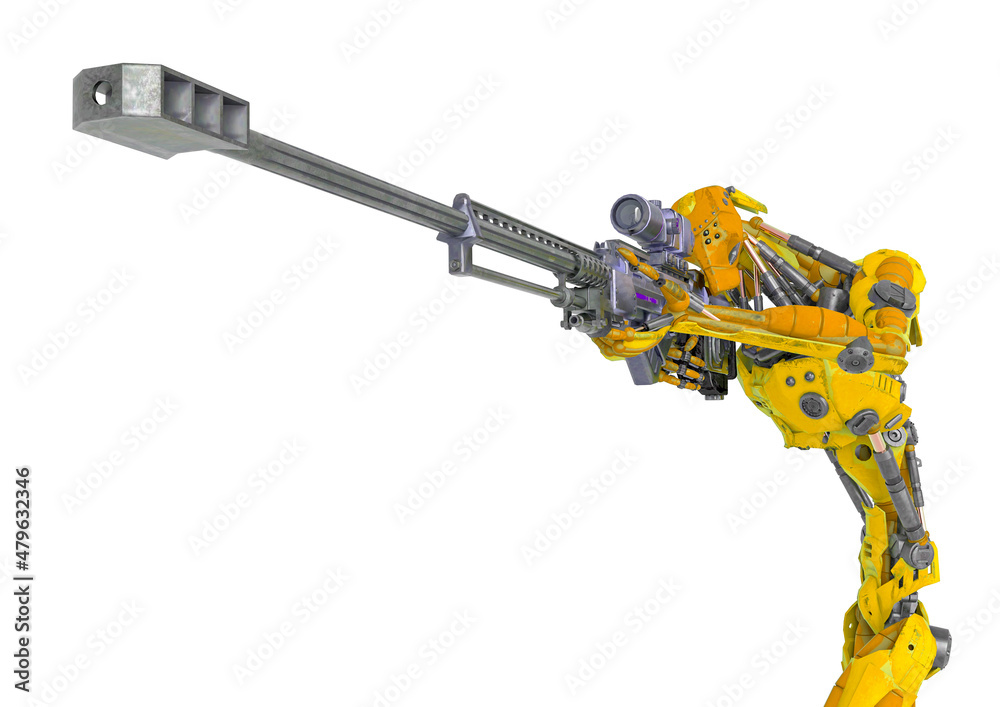 mechanical soldier is holding a rifle on sniper cool view mechanical soldier is holding a rifle on sniper cool view