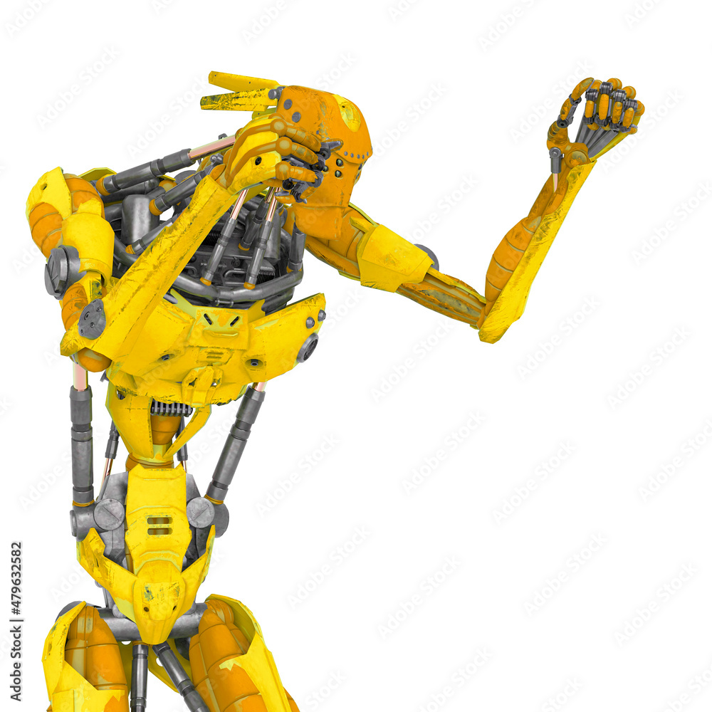 mechanical soldier is ready to fight side view mechanical soldier is ready to fight side view