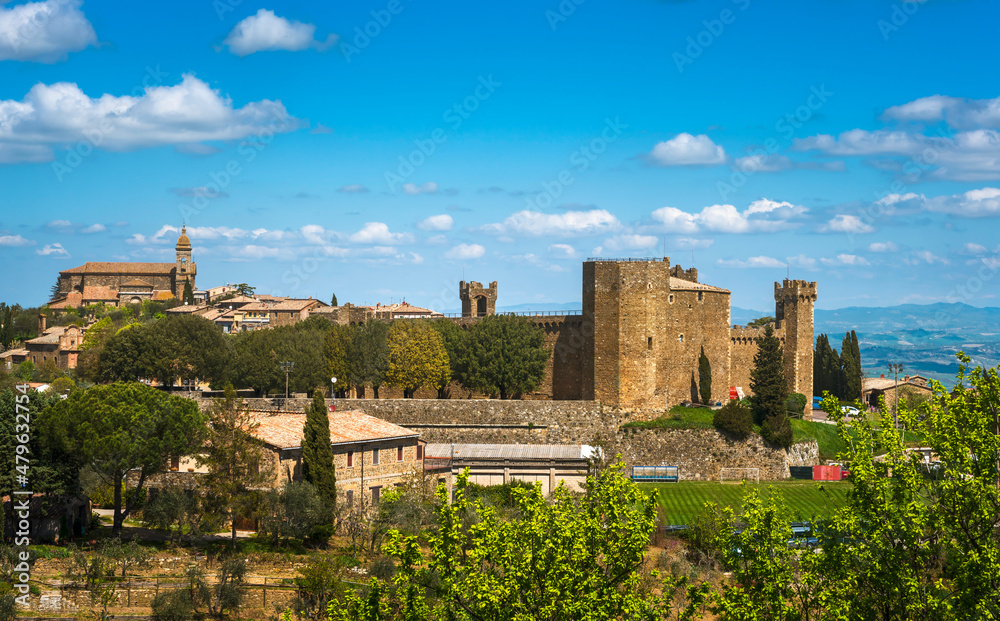 Montalcino medieval village, fortress and church. Siena, Tuscany, Italy