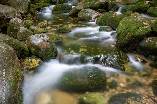 Fototapeta Naklejka Na Ścianę i Meble -  Mountain stream with stones with clear water