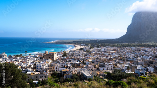 View of San Vito Lo Capo, Sicily, Italy. Town with sea and Monte Monaco. © karzof pleine