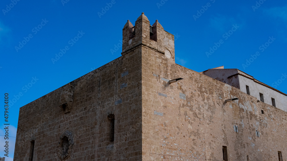 Detail of Sanctuary of San Vito Lo Capo, Sicily, Italy. Blue sky on the bottom.