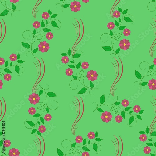 Wallpaper Mural Vertical flower twigs on a green background Torontodigital.ca