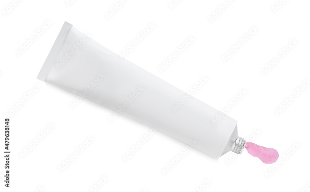 Open tube with ointment on white background, top view Open tube with ointment on white background, top view