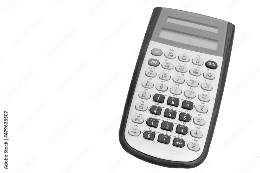 Black and gray calculator isolated on white Black and gray calculator isolated on white