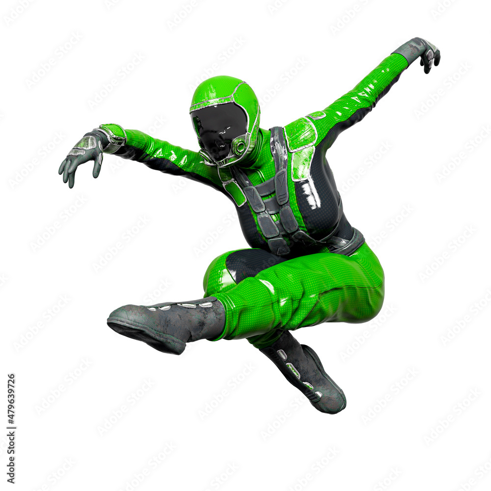 cosmonaut girl is doing a modern dance on white background