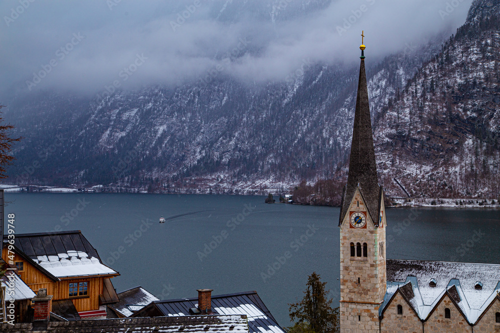 Evening winter Hallstatt. Alps. Austria.