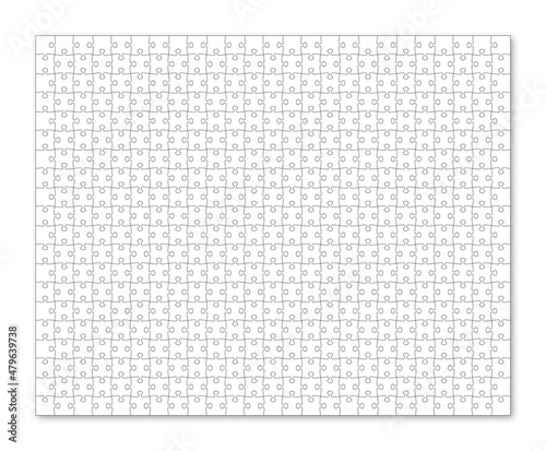 Puzzle pieces. Jigsaw grid. Thinking mosaic game with 20x25 details. Simple background with 500 separate shapes. Laser cut frame. Vector illustration.