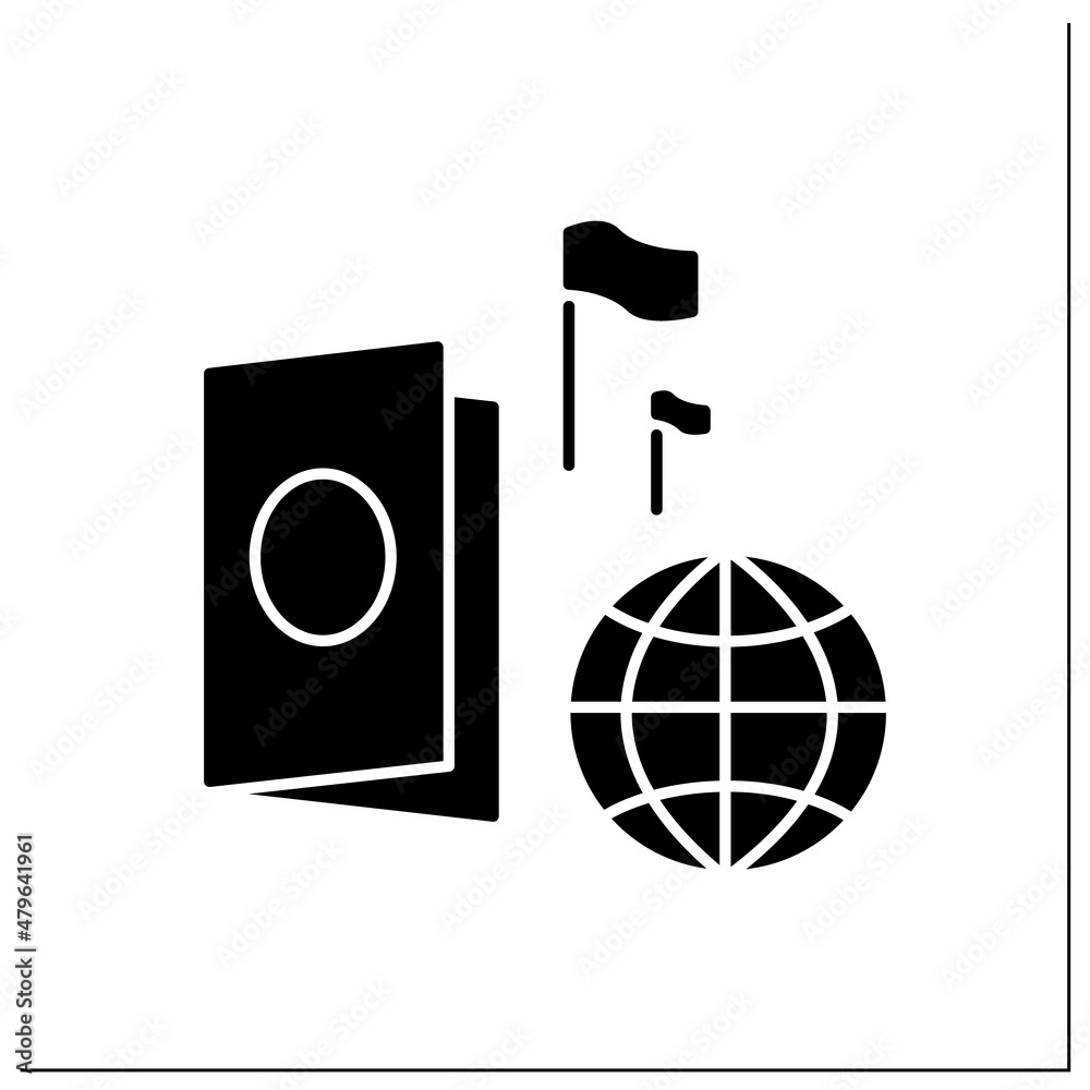 Passport glyph icon. Necessary document for traveling abroad. Confirming identity and citizenship. Embassy service concept.Filled flat sign. Isolated silhouette vector illustration Passport glyph icon. Necessary document for traveling abroad. Confirming identity and citizenship. Embassy service concept.Filled flat sign. Isolated silhouette vector illustration