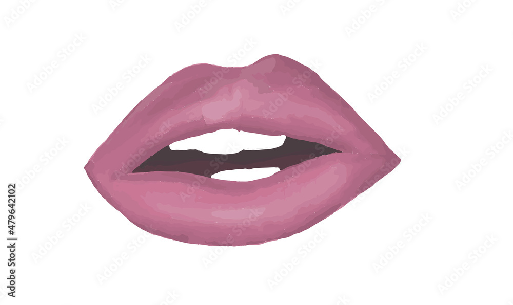 Vector of woman lips isolated on white background, pink matte woman lips on white.