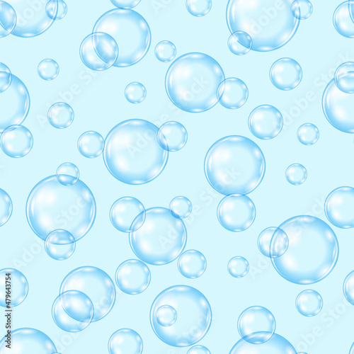 Circle Soap Bubbles Pattern on Blue Backgroun. Seamless Texture