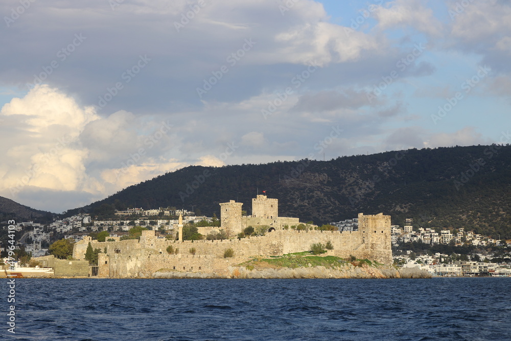 Bodrum Castle view from beach. Bodrum is populer tourist destination in Turkey.