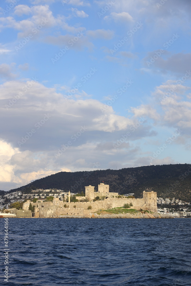 Bodrum Castle view from beach. Bodrum is populer tourist destination in Turkey.